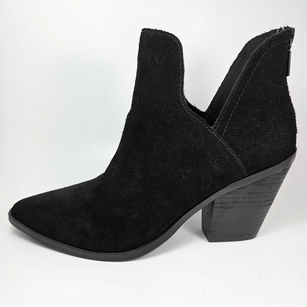 Blondo Neda Black Suede Waterproof Almond‑Toe Zip Block Heel Ankle Bootie Sz 8